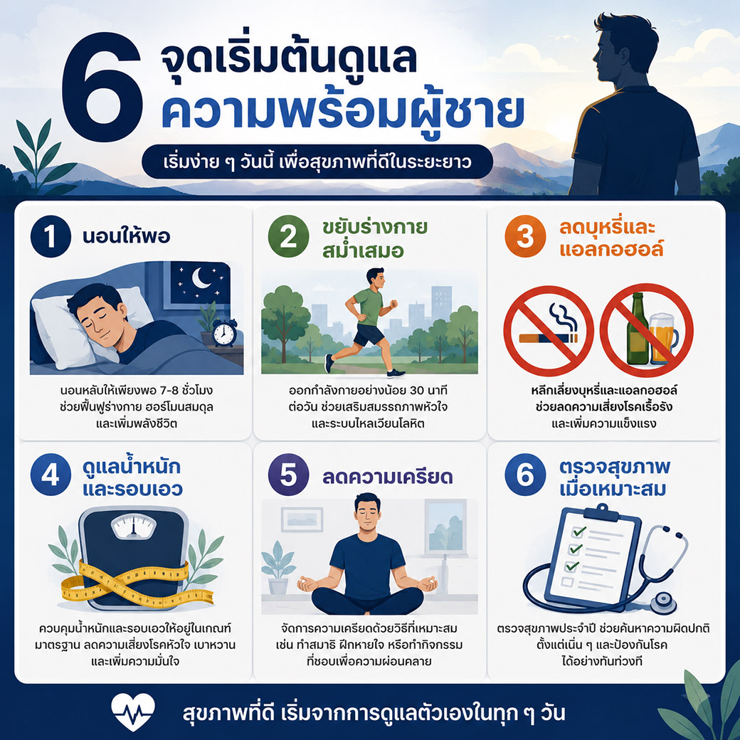 อินโฟกราฟิก 6 จุดเริ่มต้นดูแลความพร้อมผู้ชาย
