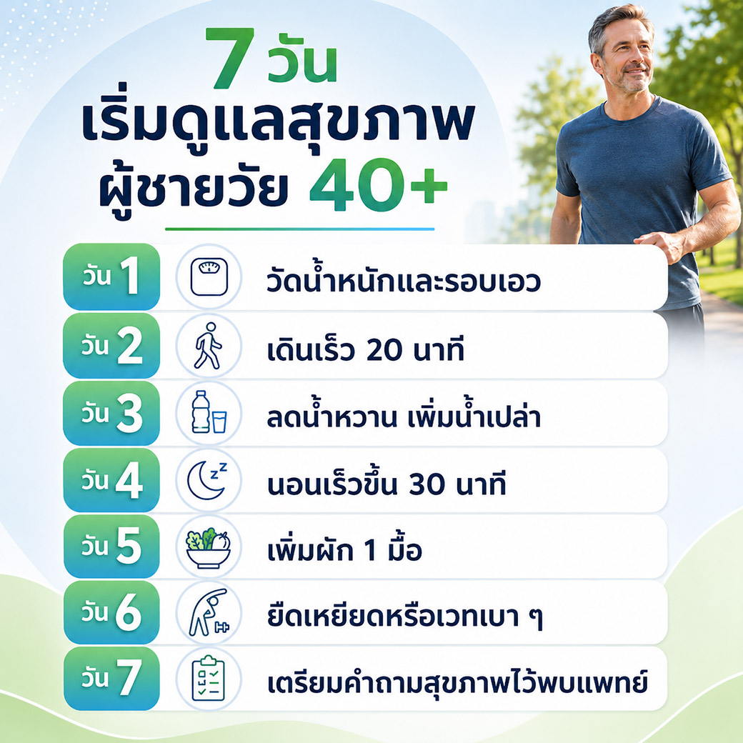เช็กลิสต์ 7 วันเริ่มดูแลสุขภาพผู้ชายวัย 40 ปีขึ้นไป