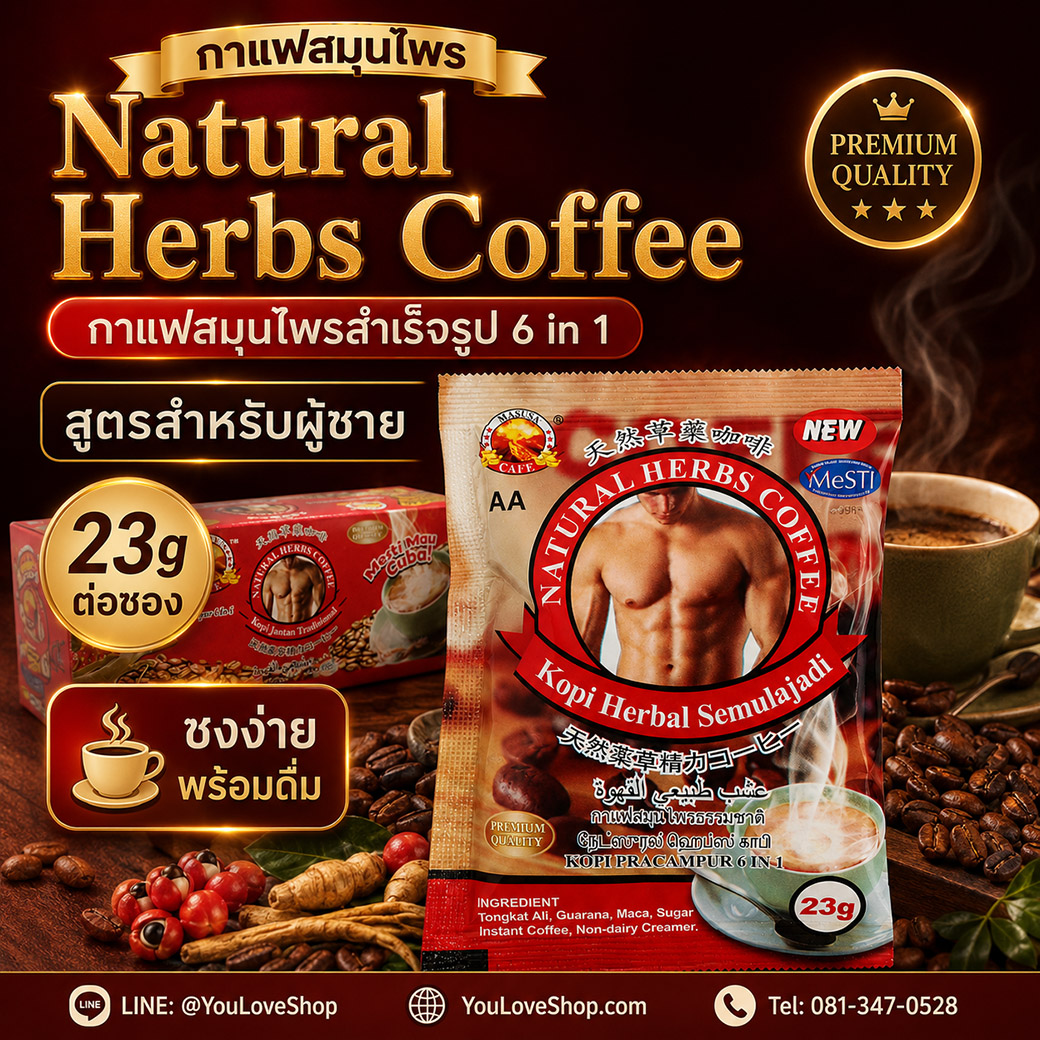 Natural Herbs Coffee กาแฟสมุนไพร 6 in 1 จากมาเลเซีย ขนาด 23 กรัม