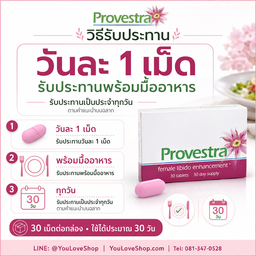วิธีรับประทาน Provestra วันละ 1 เม็ดพร้อมมื้ออาหาร ใช้ได้ประมาณ 30 วัน