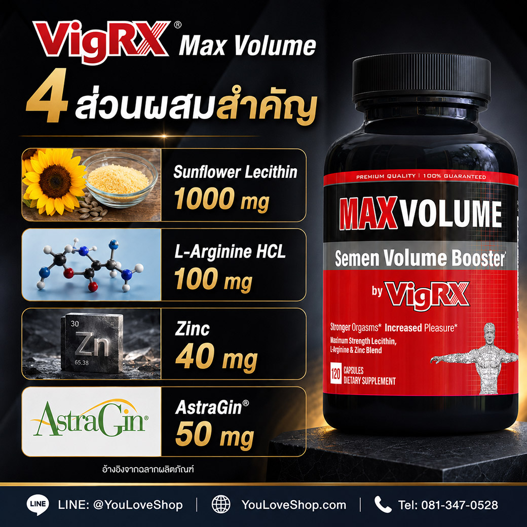 ส่วนผสม VigRX Max Volume Sunflower Lecithin L-Arginine HCL Zinc และ AstraGin
