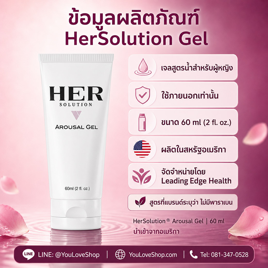 HerSolution Gel ข้อมูลผลิตภัณฑ์ ขนาด 60 มล. เจลสูตรน้ำ ใช้ภายนอก และผลิตในสหรัฐอเมริกา